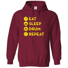 Eat Sleep Drum Repeat Classic Unisex Kids and Adults Pullover Hoodie for Drummers and Music Lovers